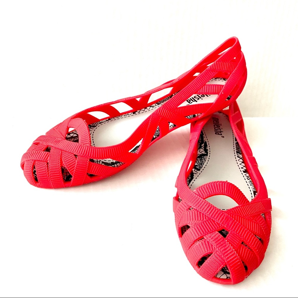 Red Ribbon Rubber Flats Jelly Shoes Ballet